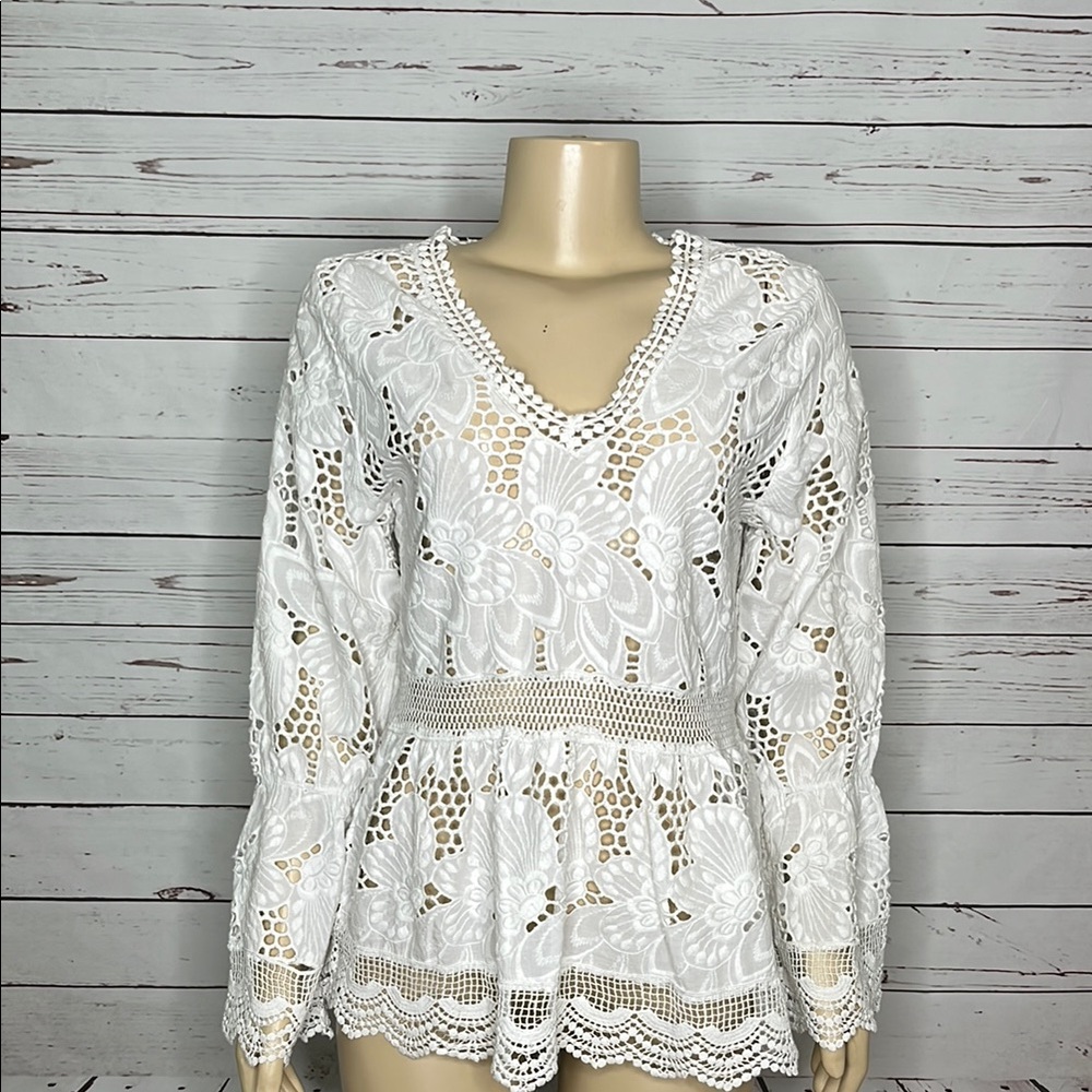 NWT V neck White crotchet Top